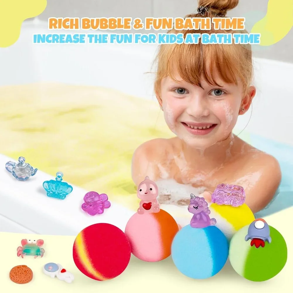 48pcs Bath Bombs for Kids with Toy Inside, Organic Colorful Bubble Bath for Kids